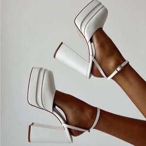 Princess Polly white platform heels